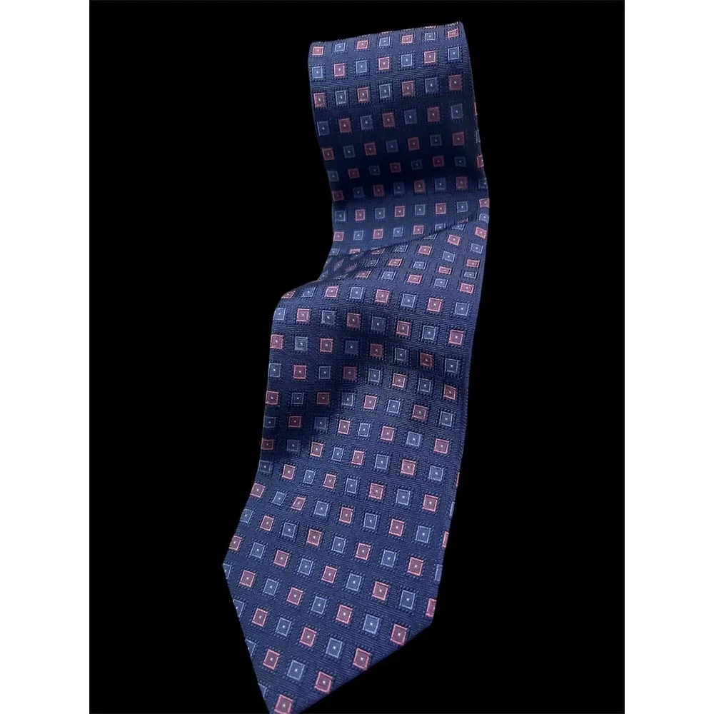 Brooks Brothers 346 Mens‎ Navy Blue Pink Geometric Square Silk Necktie